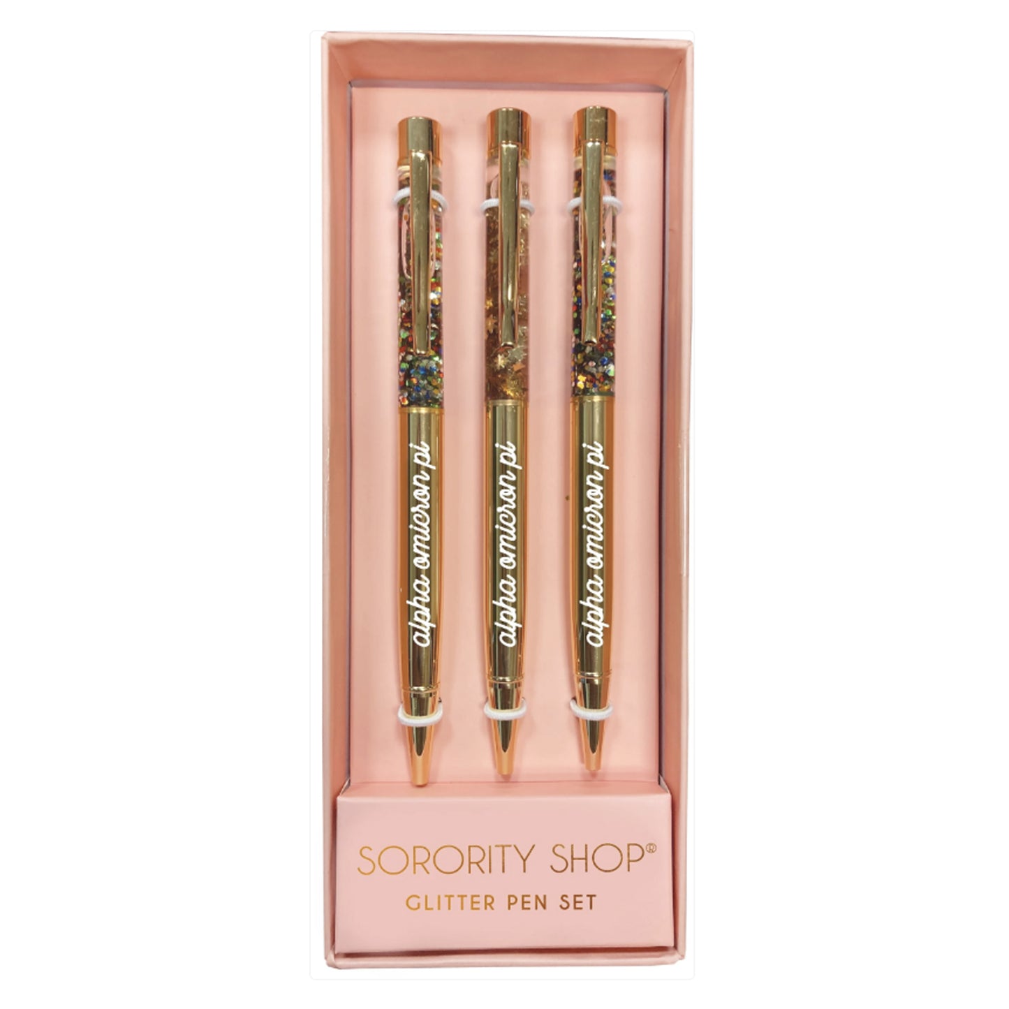 Alpha Omicron Pi Glitter Pens 3 Pack