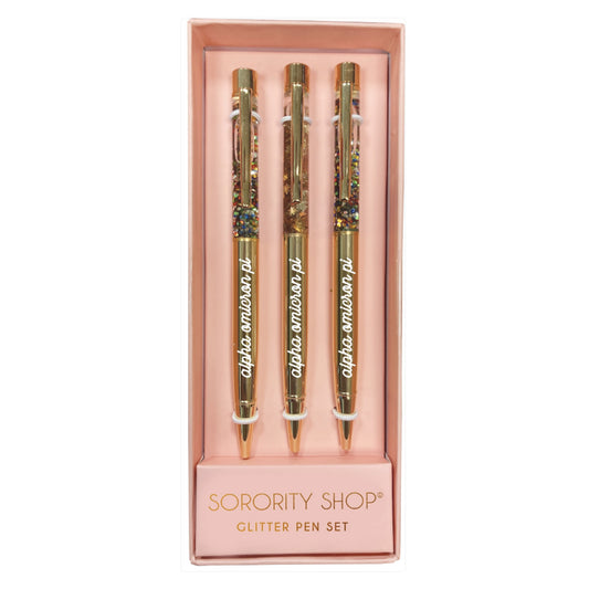 Alpha Omicron Pi Glitter Pens 3 Pack