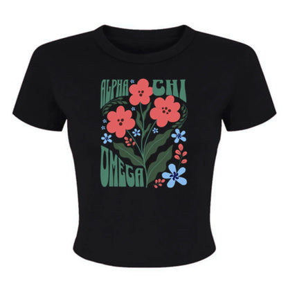 Alpha Chi Omega Groovy Flower Baby Tee - Ivy Society