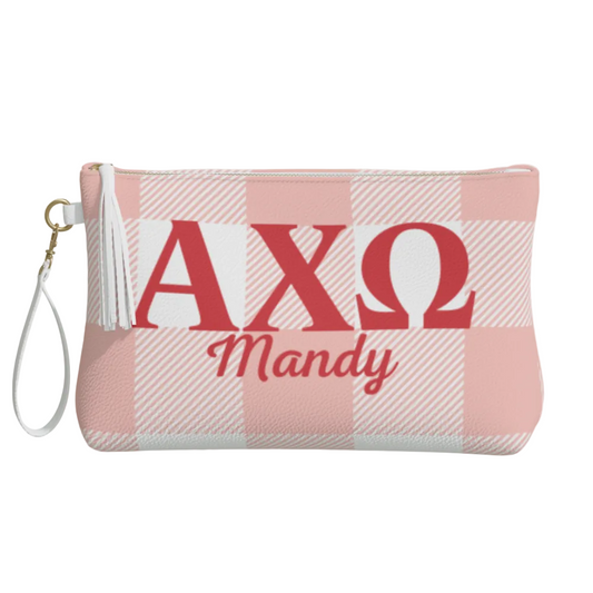 Alpha Chi Omega Personalized Vegan Leather Makeup Bag - Ivy Society