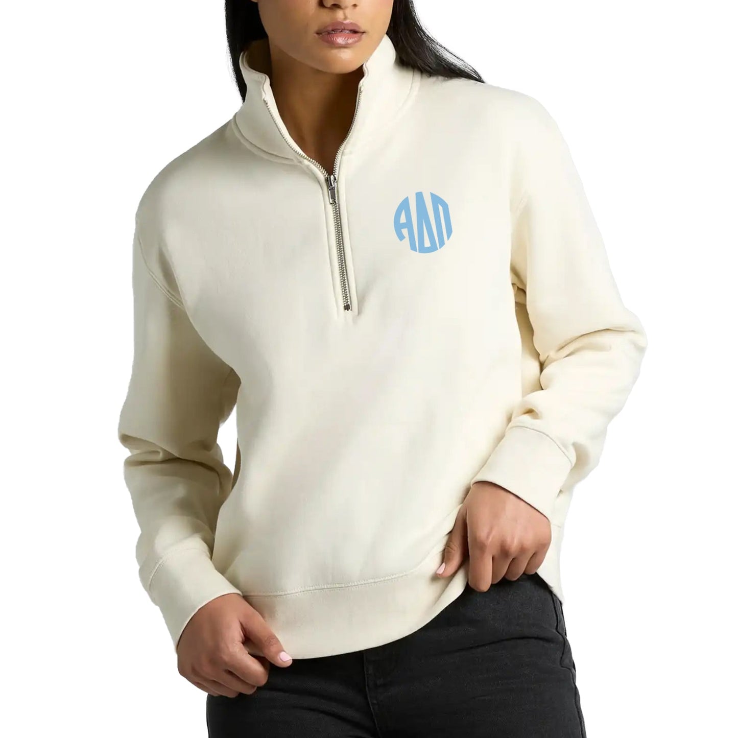 Alpha Delta Pi Embroidered Monogram Half Zip Crew - Ivy Society