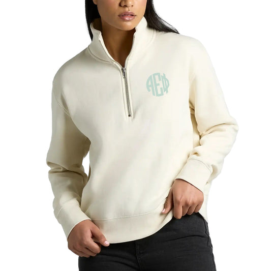 Alpha Epsilon Phi Embroidered Monogram Half Zip Crew - Ivy Society