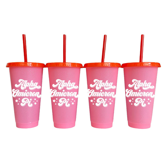 Alpha Omicron Pi Glitter Color Changing Cups 4 Pack