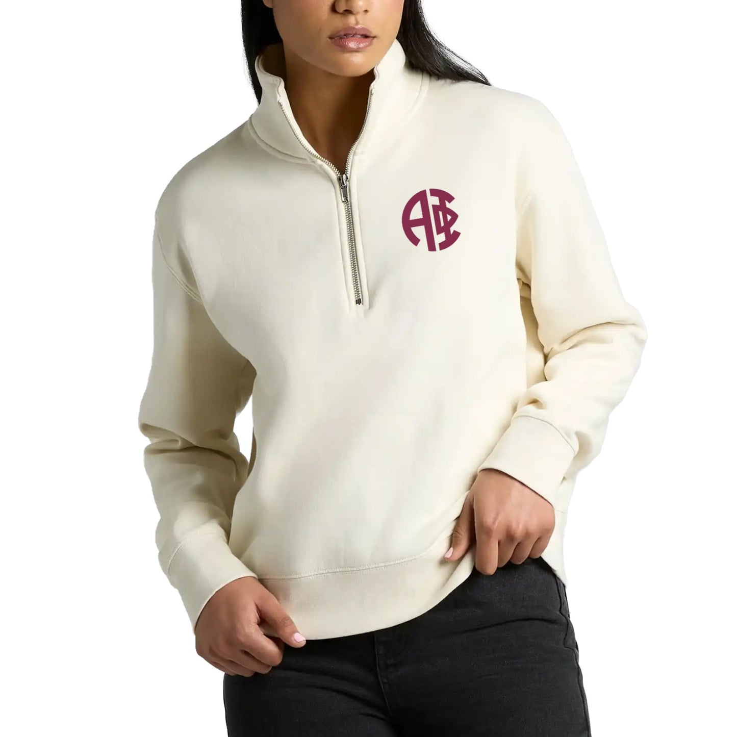 Alpha Phi Embroidered Monogram Half Zip Crew - Ivy Society