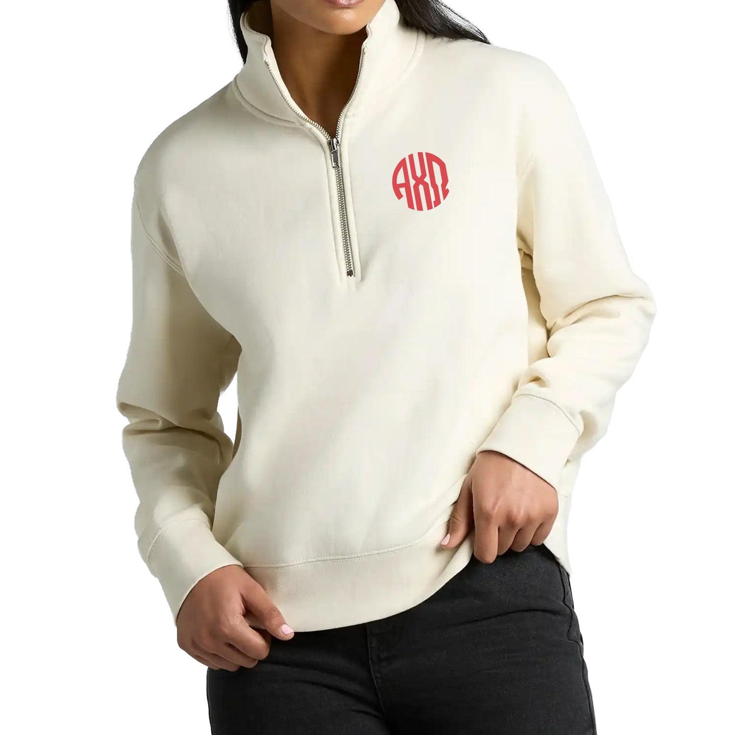 Alpha Chi Omega Embroidered Monogram Half Zip Sweatshirt - Ivy Society