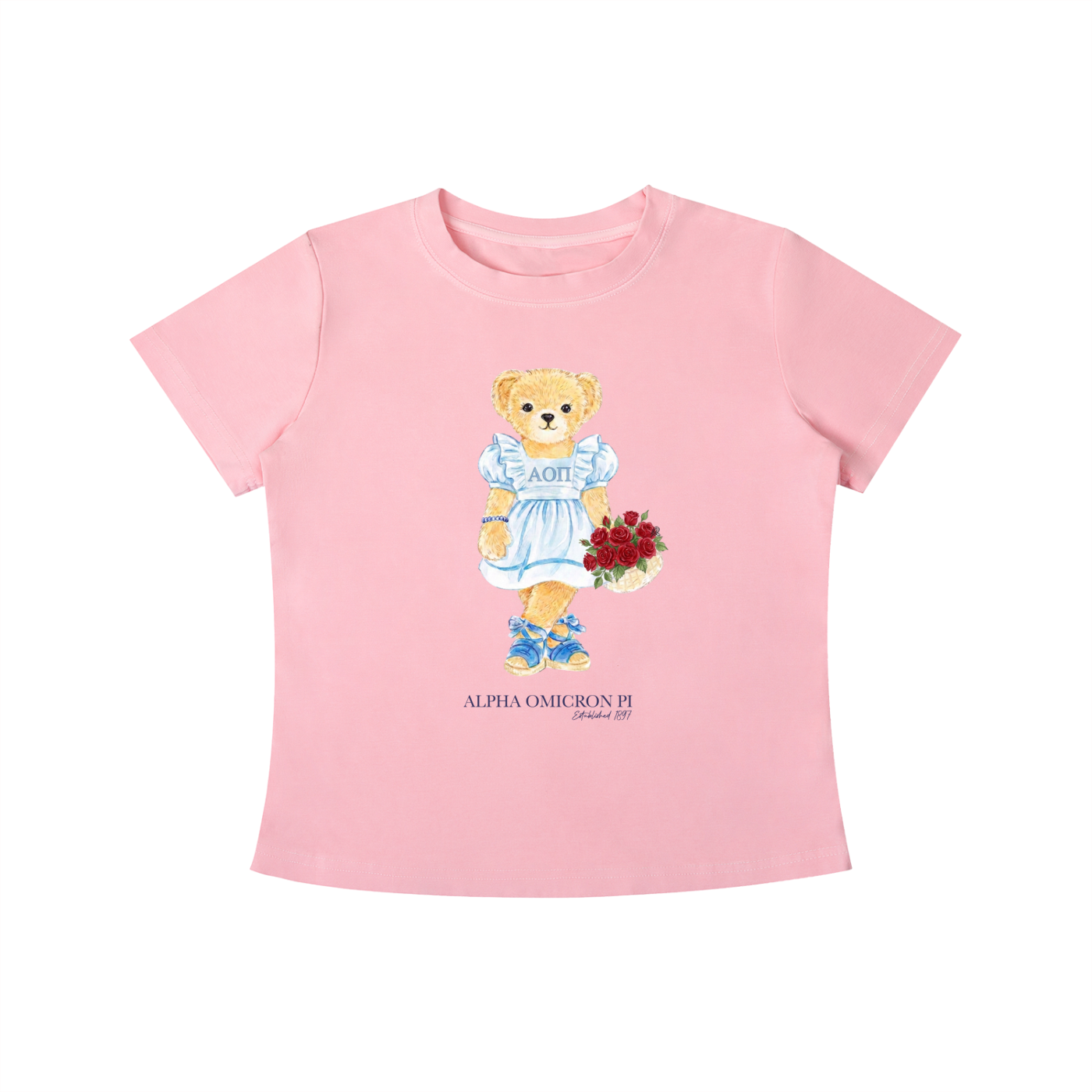 Alpha Omicron Pi Flower Bear T Shirt