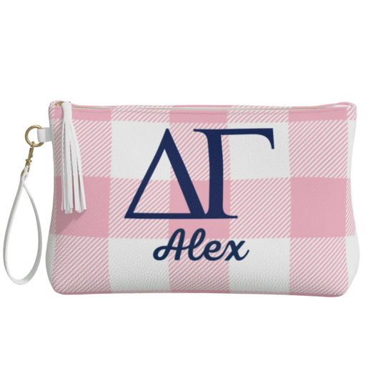 Delta Gamma Personalized Plaid Vegan Leather Makeup Bag - Ivy Society