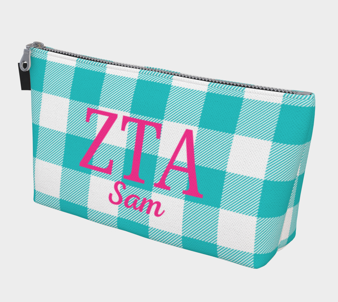 Zeta Tau Alpha Personalized Gingham Makeup Bag