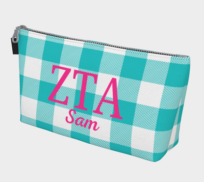 Zeta Tau Alpha Personalized Gingham Makeup Bag