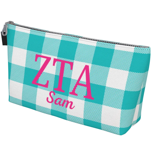 Zeta Tau Alpha Personalized Gingham Makeup Bag