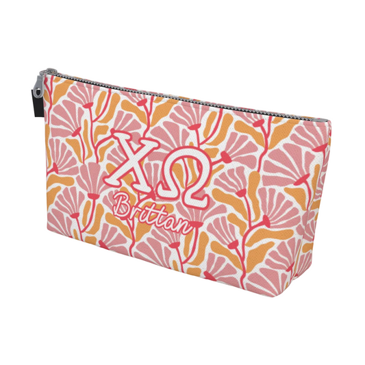 Chi Omega Personalized Floral Makeup Bag