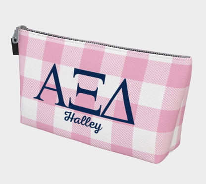 Alpha Xi Delta Personalizee Gingham Makeup Bag