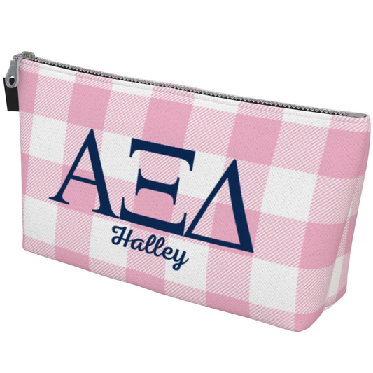 Alpha Xi Delta Personalizee Gingham Makeup Bag