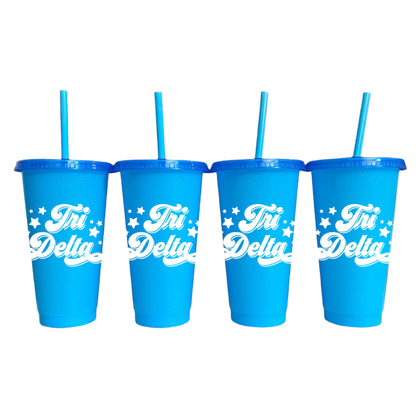 Tri Delta Blue Glitter Color Changing Cup 4 Pack