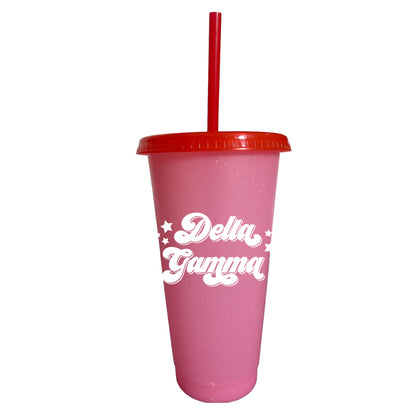 Delta Gamma Pink Glitter Color Changing Cup 4 Pack - Ivy Society