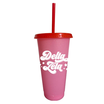 Delta Zeta Pink Glitter Color Changing Cup 4 Pack - Ivy Society