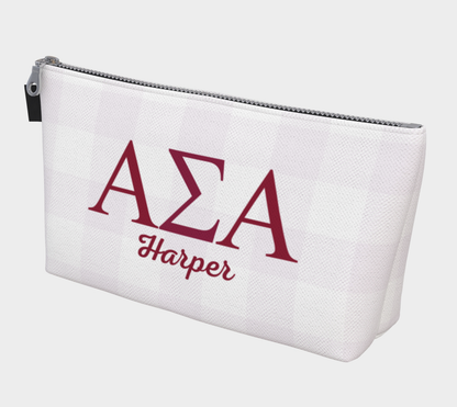 Alpha Sigma Alpha Personalized Gingham Makeup Bag
