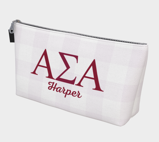 Alpha Sigma Alpha Personalized Gingham Makeup Bag