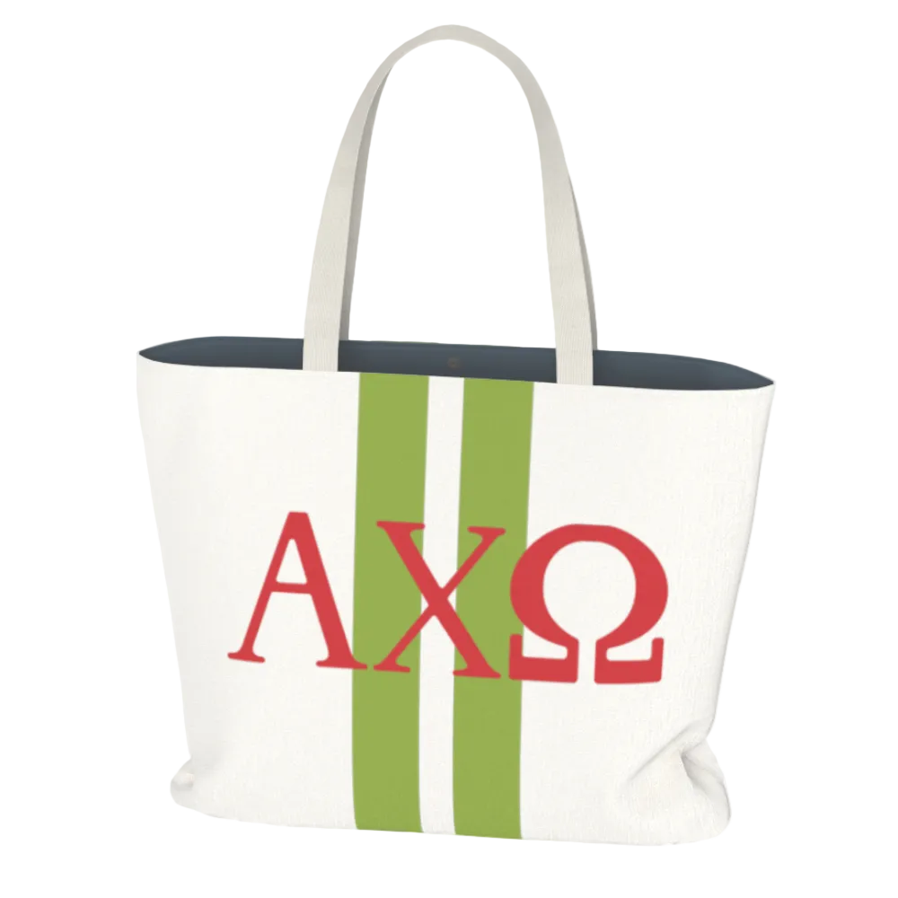 Alpha Chi Omega Personalized Stripe Tote Bag - Ivy Society