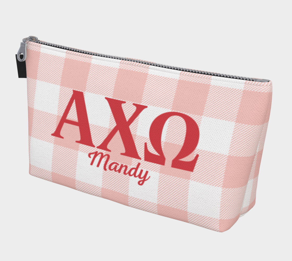 Alpha Chi Omega Personalized Gingham Makeup Bag