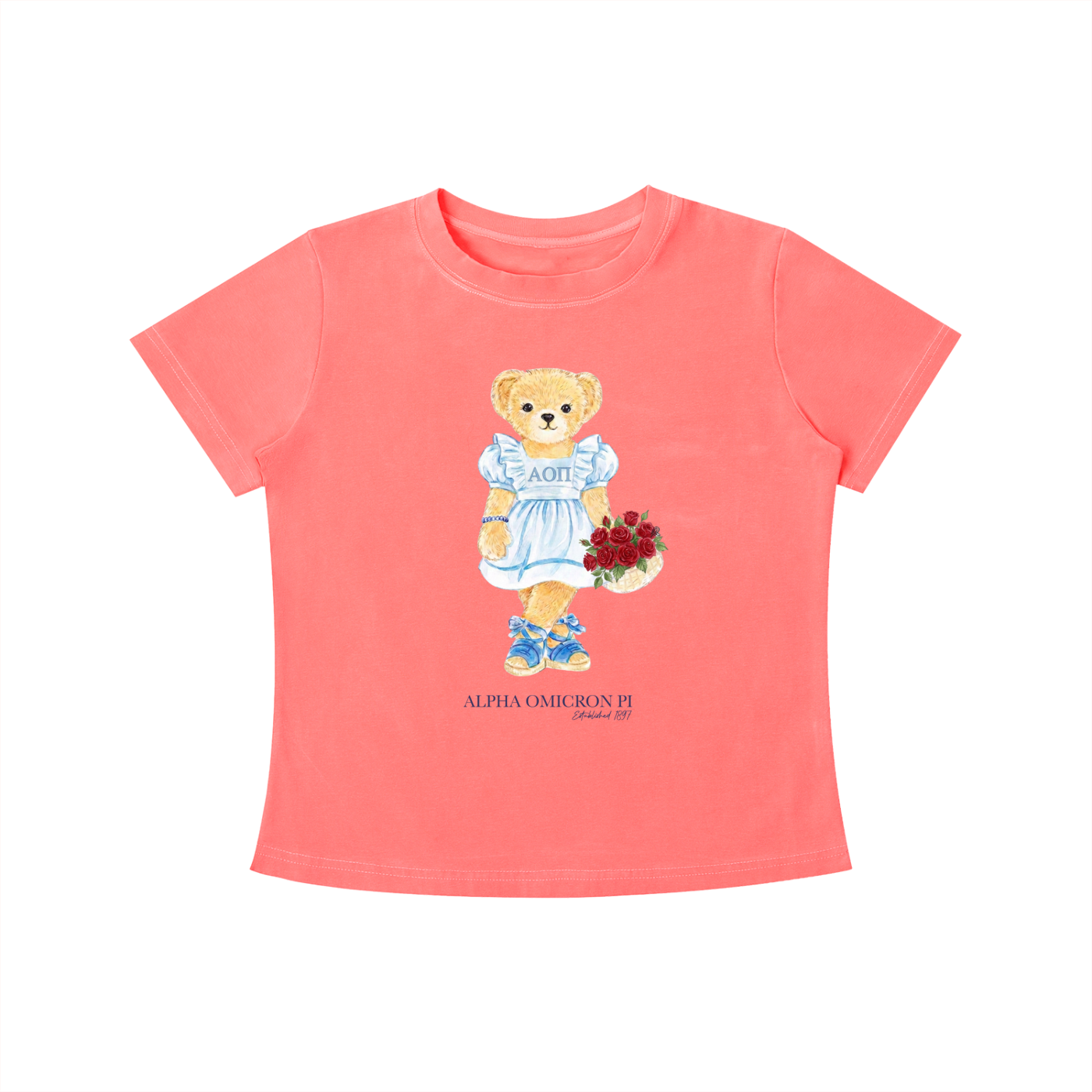 Alpha Omicron Pi Flower Bear T Shirt