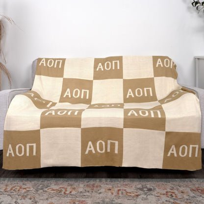 Alpha Omicron Pi Checkered Knit Blanket