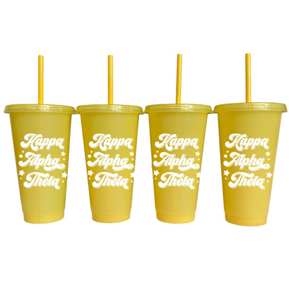 Kappa Alpha Theta Yellow Glitter Color Changing Cup 4 Pack - Ivy Society