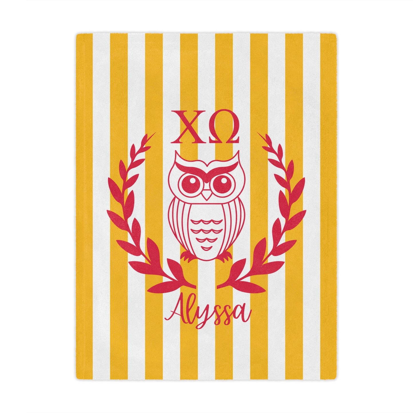 Chi Omega Personalized Owl Stripe Blanket - Ivy Society