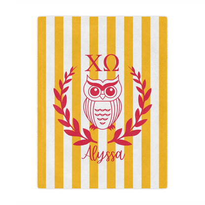 Chi Omega Personalized Owl Stripe Blanket - Ivy Society