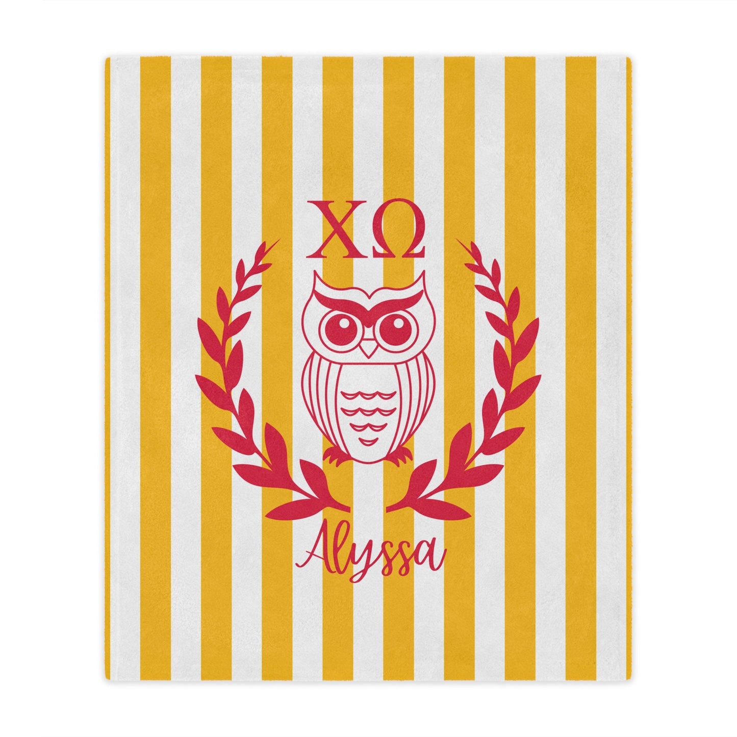 Chi Omega Personalized Owl Stripe Blanket - Ivy Society