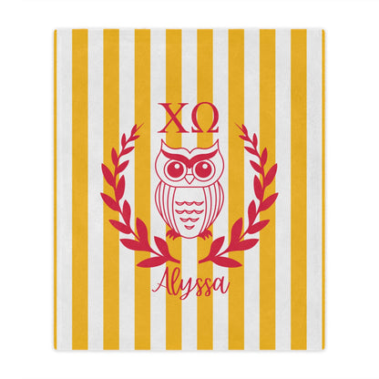 Chi Omega Personalized Owl Stripe Blanket - Ivy Society