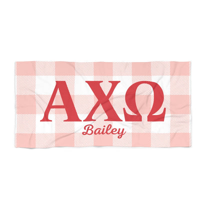Alpha Chi Omega Personalized Checkered Beach Towel - Ivy Society