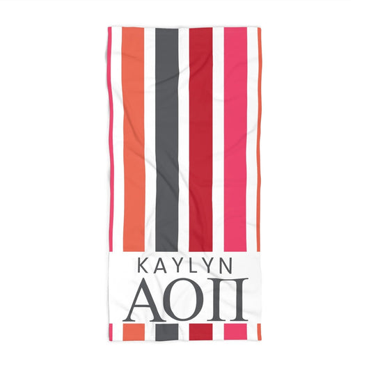Alpha Omicron Pi Personalized Stripe Beach Towel - Ivy Society
