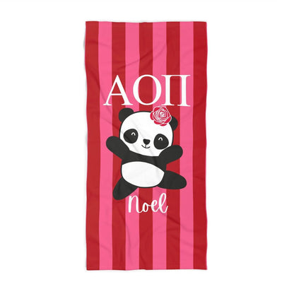 Alpha Omicron Pi Personalized Stripe Panda Beach Towel - Ivy Society