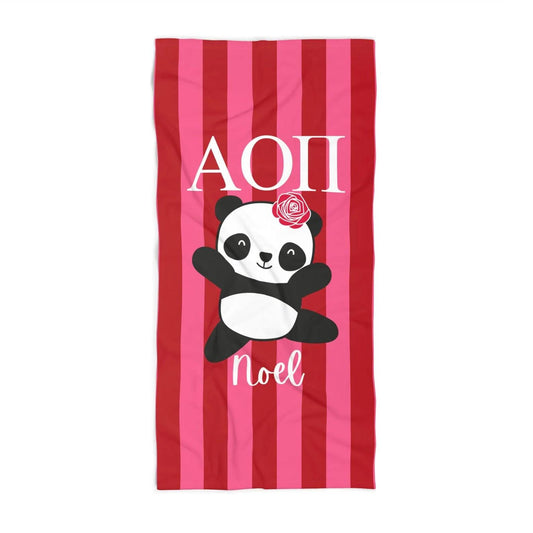 Alpha Omicron Pi Personalized Stripe Panda Beach Towel - Ivy Society