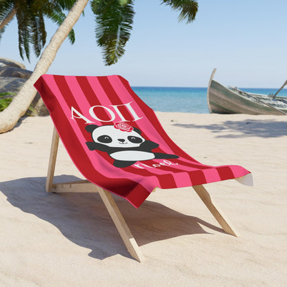 Alpha Omicron Pi Personalized Stripe Panda Beach Towel - Ivy Society