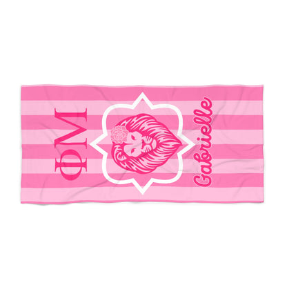 Phi Mu Personalized Lion Stripe Beach Towel - Ivy Society