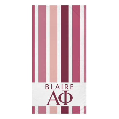 Alpha Phi Personalized Striped Beach Towel - Ivy Society