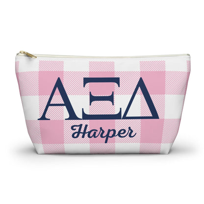 Alpha Xi Delta Personalized Checkered Makeup Bag - Ivy Society