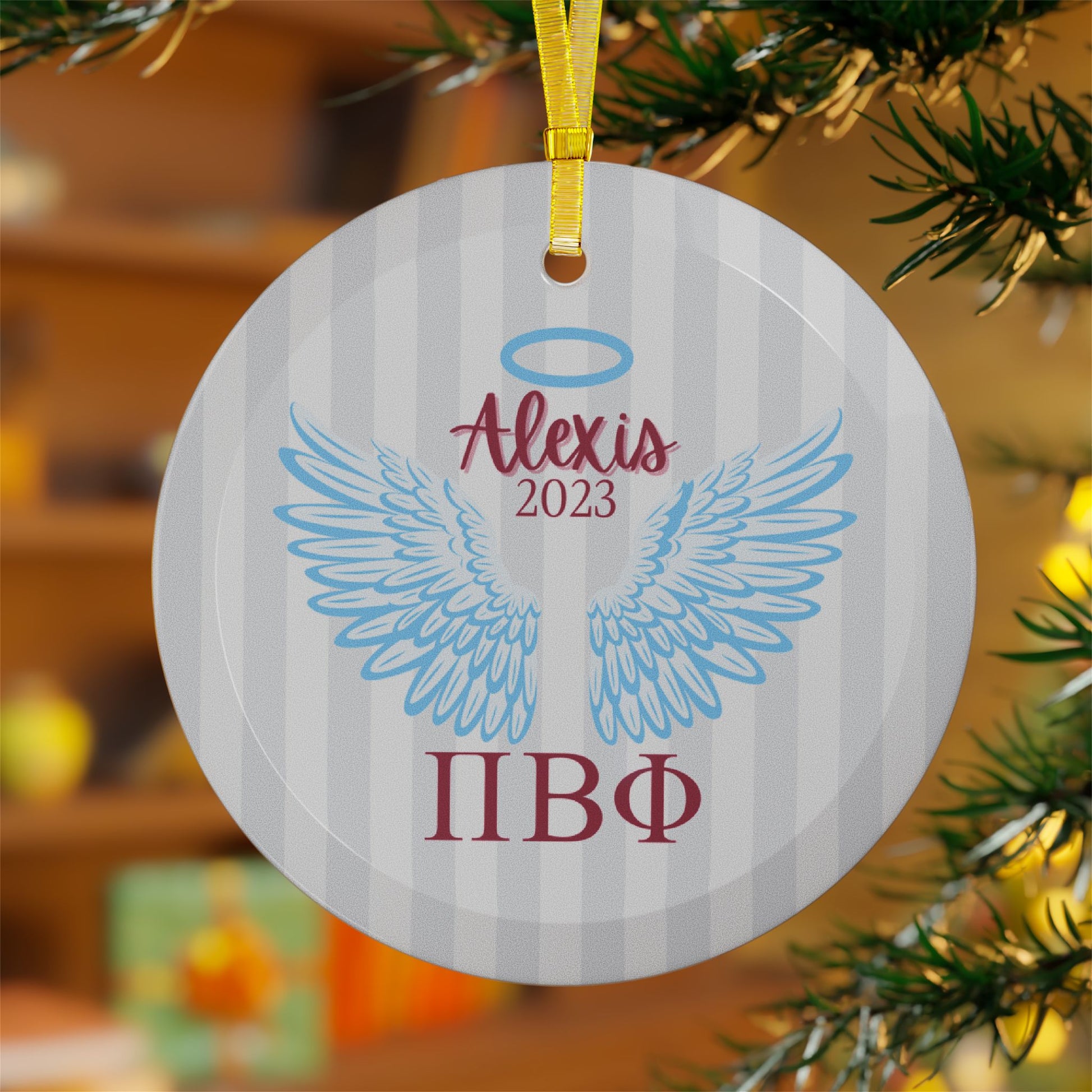 Pi Beta Phi Personalized Blue Angel Wing Ornament - Ivy Society