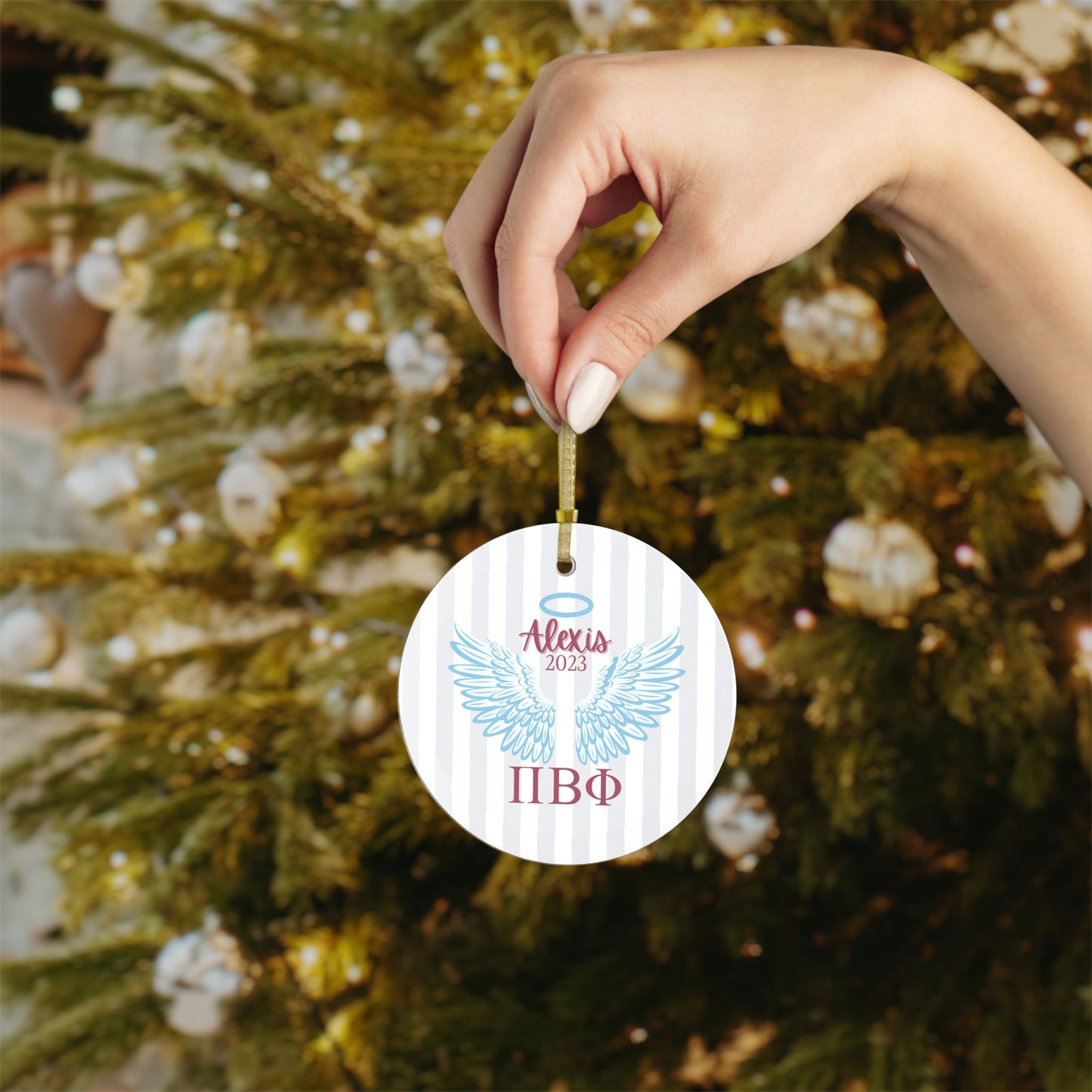 Pi Beta Phi Personalized Blue Angel Wing Ornament - Ivy Society