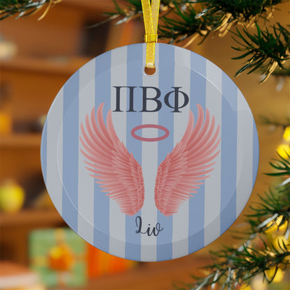 Pi Beta Phi Personalized Pink Angel Wing Ornament - Ivy Society
