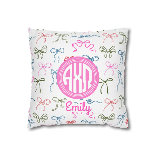 Alpha Chi Omega Personalized Bow Throw Pillow Cover - Ivy Society