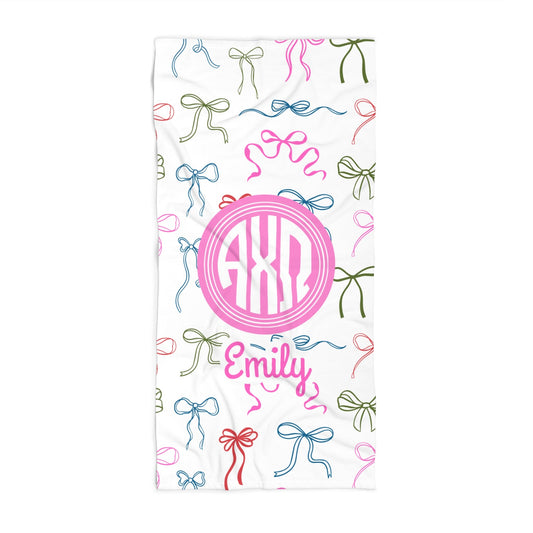 Alpha Chi Omega Personalized Bow Beach Towel - Ivy Society