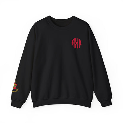 Alpha Chi Omega Monogram Crest Sleeve Sweatshirt - Ivy Society