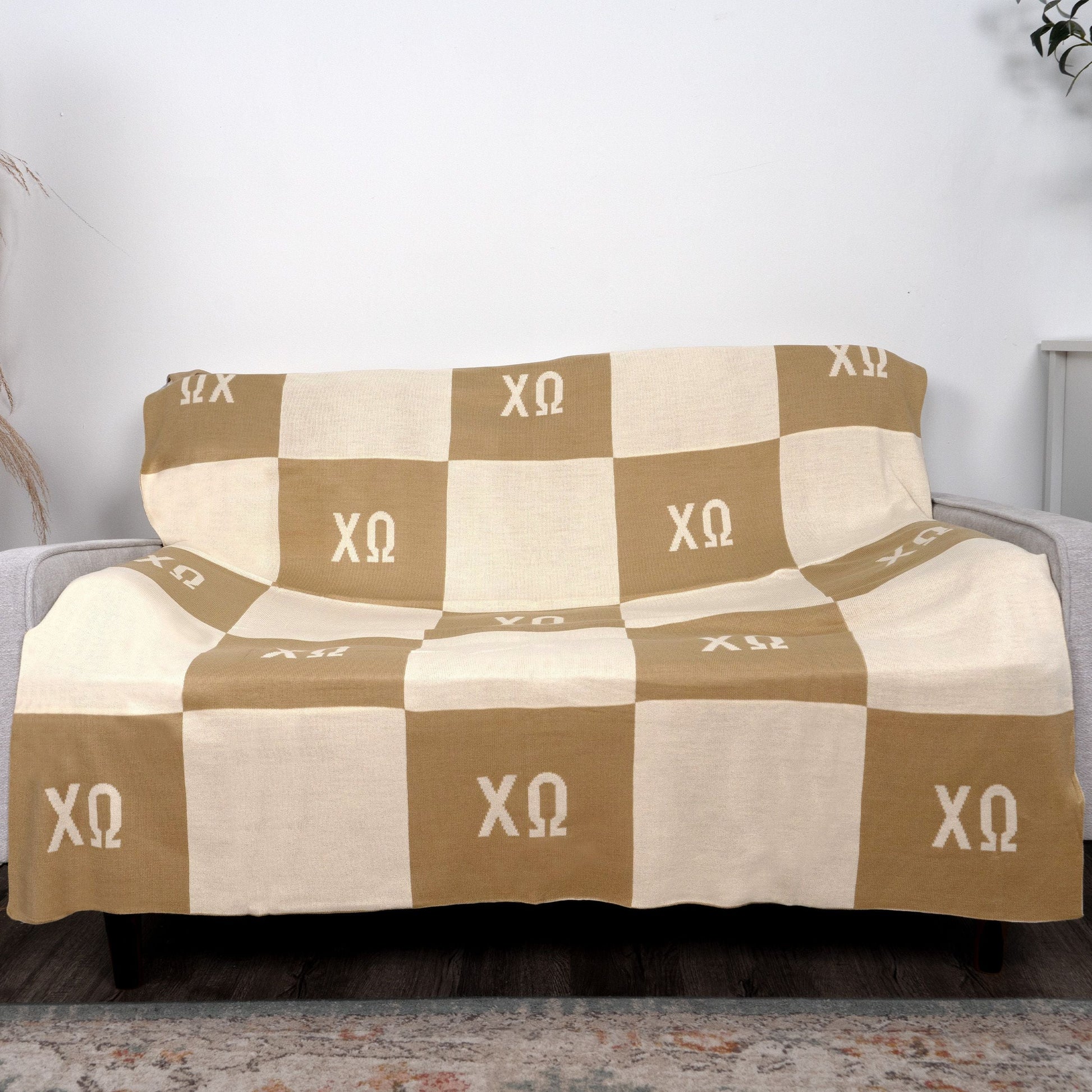 Chi Omega Knit Checkered Blanket - Ivy Society