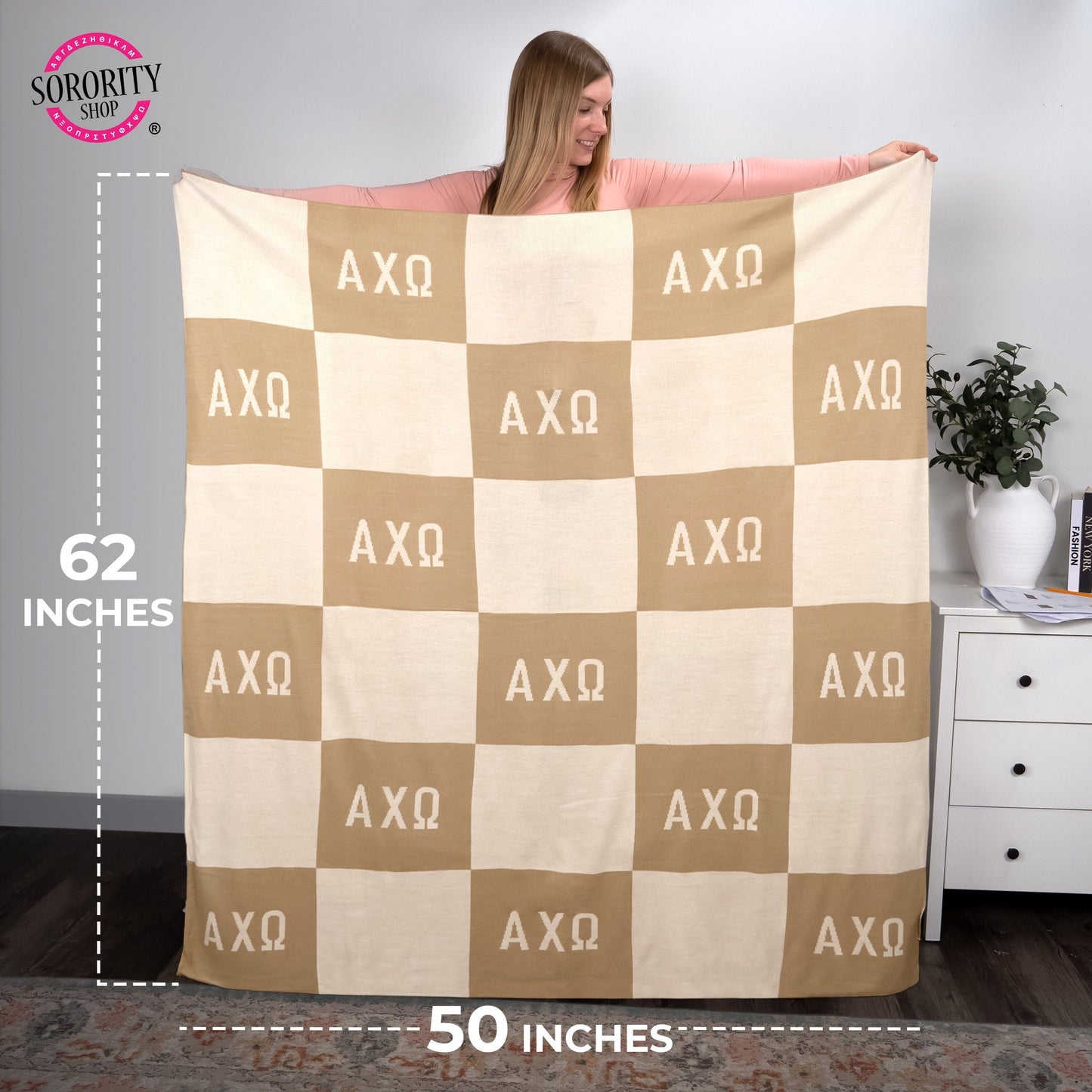 Alpha Omicron Pi Checkered Knit Blanket