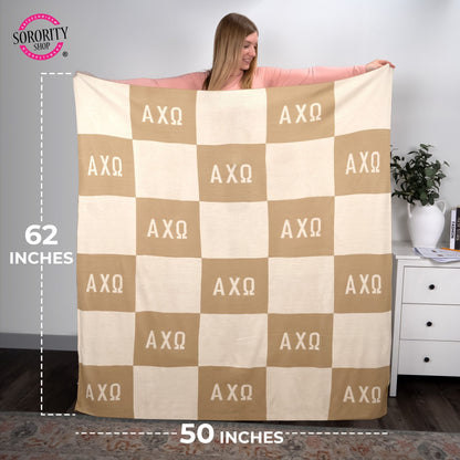 Alpha Omicron Pi Checkered Knit Blanket