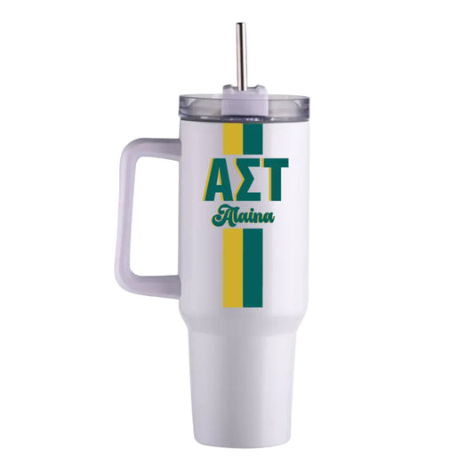 Alpha Sigma Tau Personalized Stripe Tumbler - Ivy Society