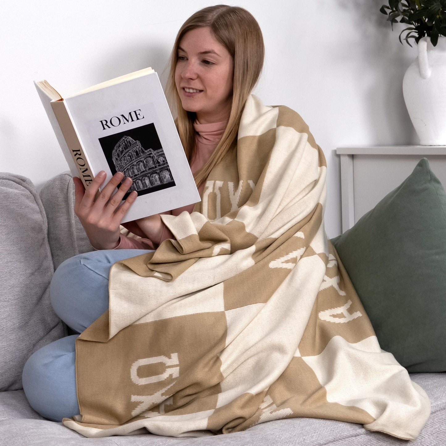 Chi Omega Knit Checkered Blanket - Ivy Society
